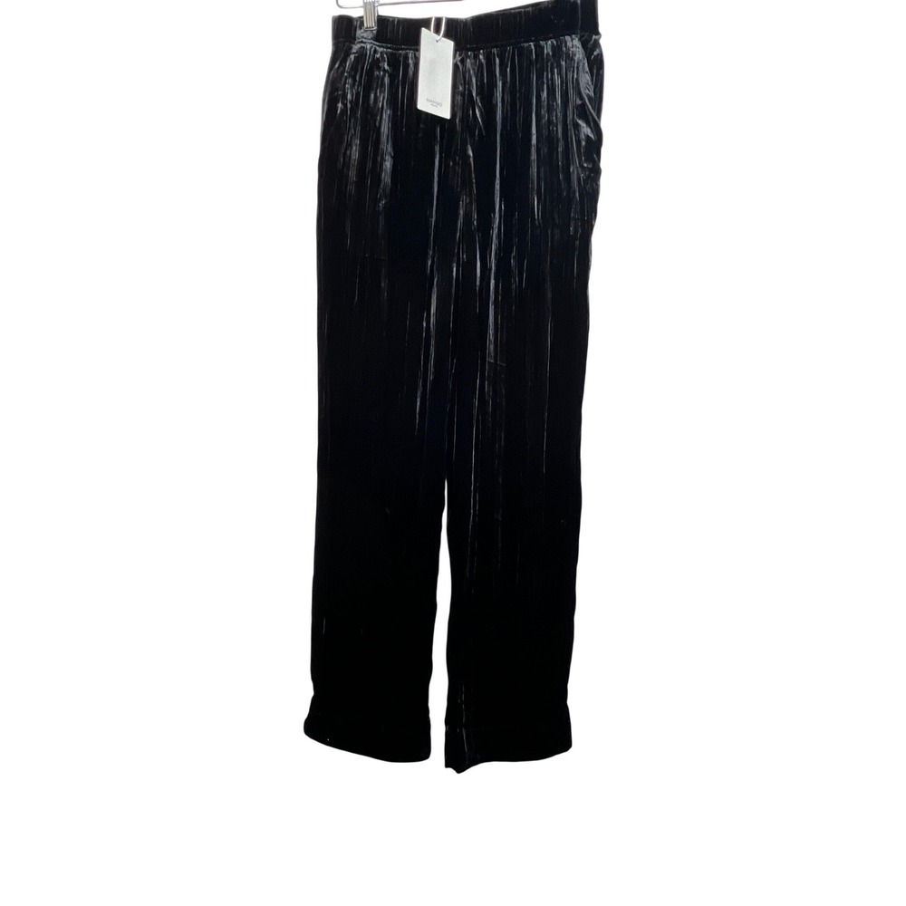 Mango Home Black Silk Blend Velvet Wide Leg Pajama Pants Small NEW